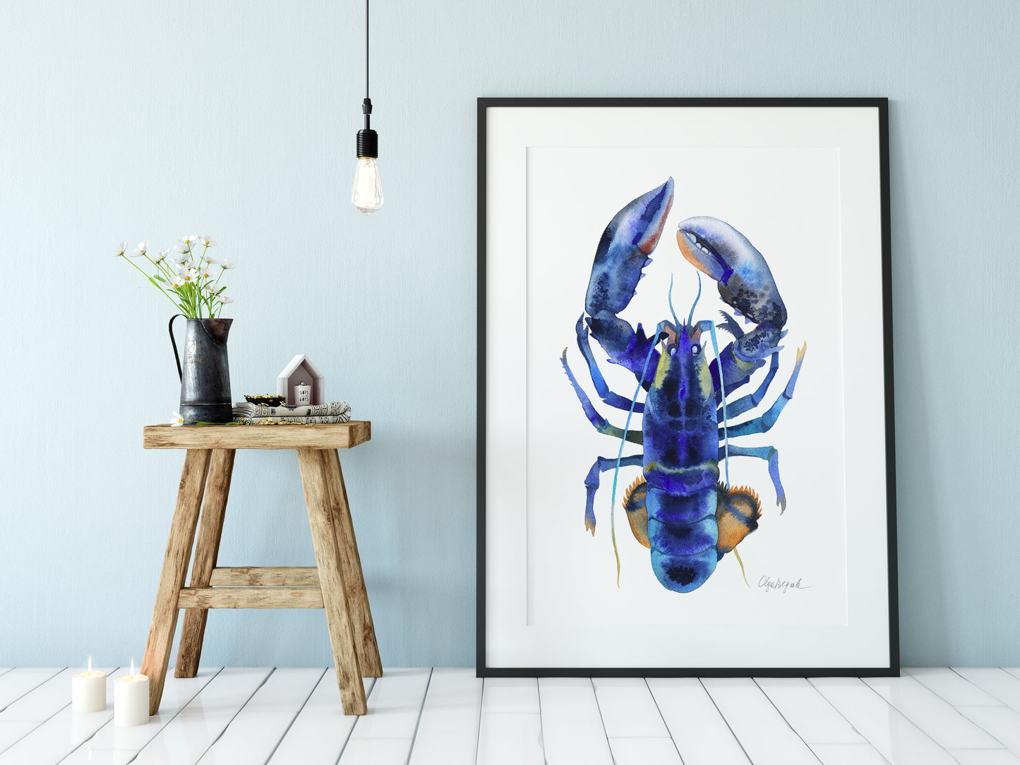 BLUE LOBSTER Watercolor Painting Giclée Print #L01