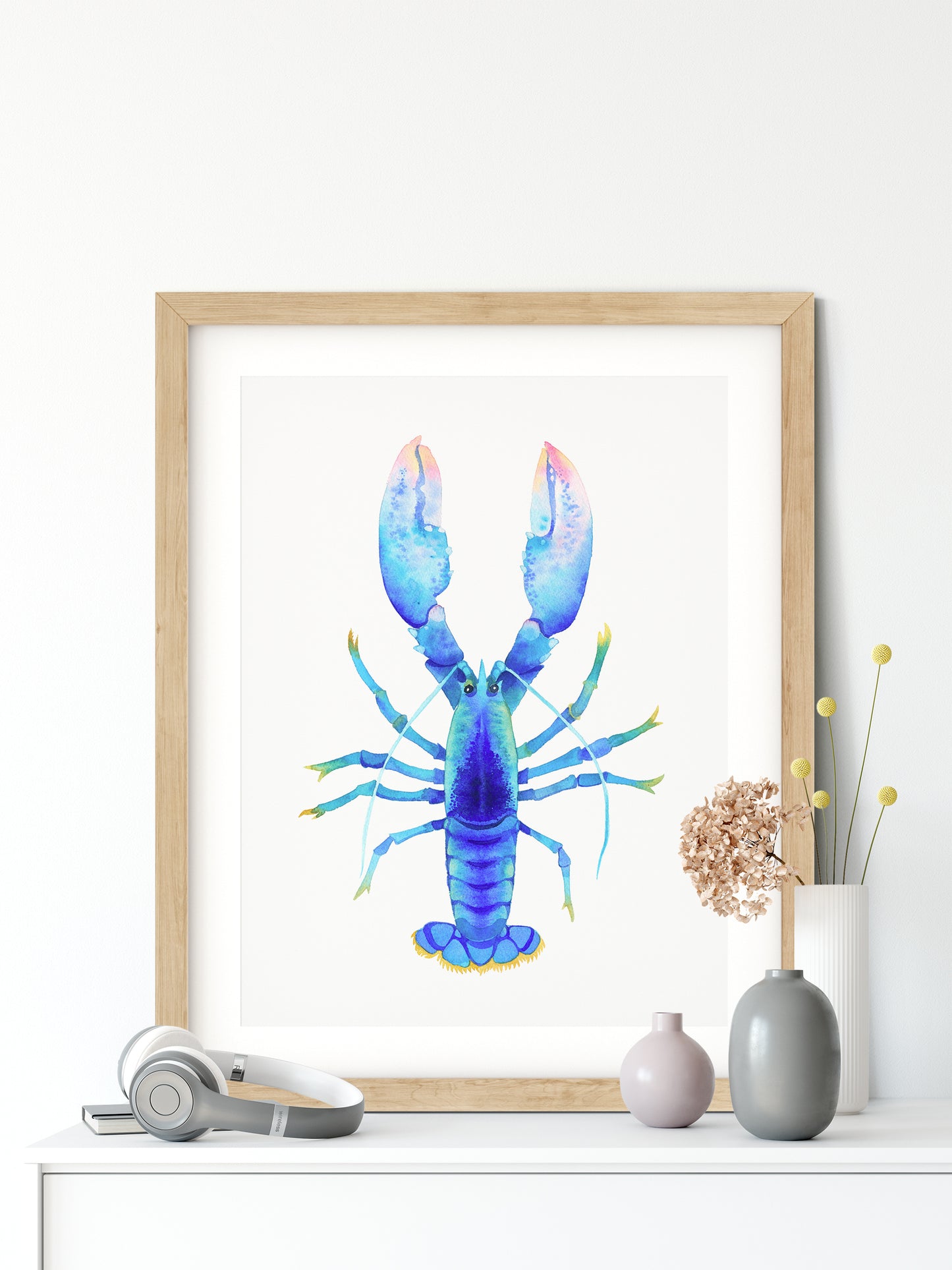 BLUE LOBSTER Watercolor Painting Giclée Print #L02