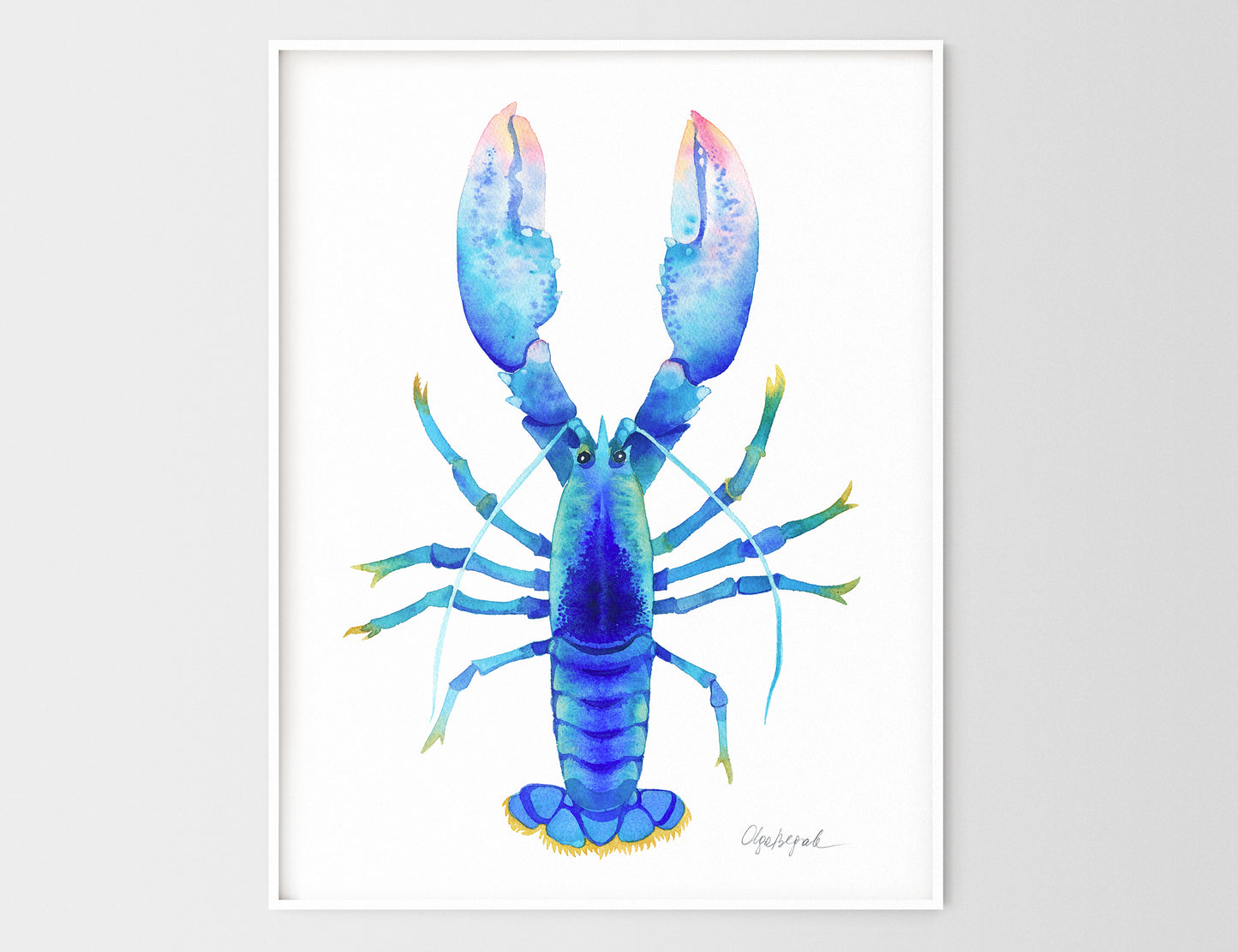 BLUE LOBSTER Watercolor Painting Giclée Print Set