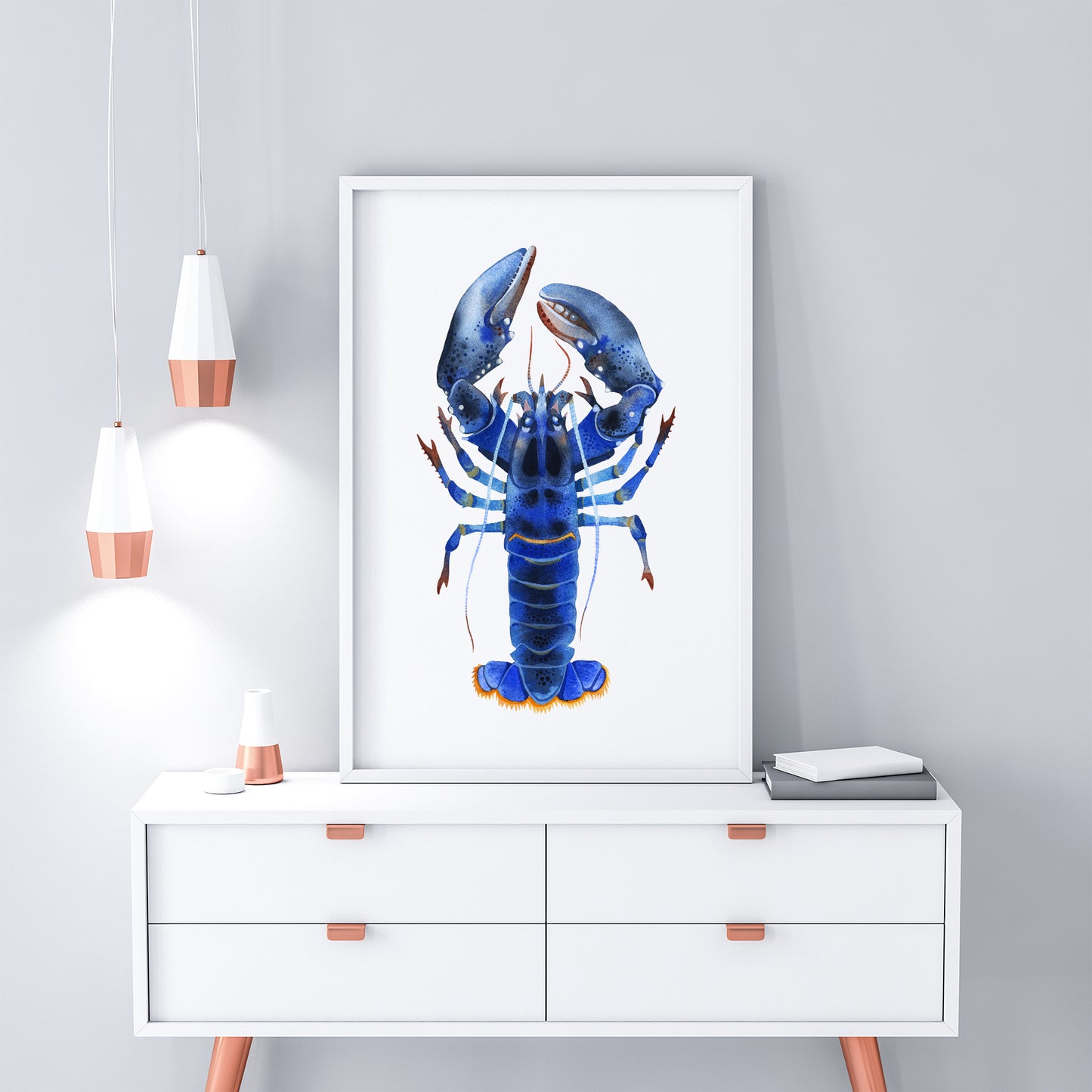 BLUE LOBSTER Watercolor Painting Giclée Print #L04