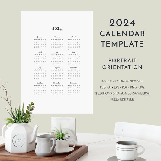 2024 calendar template in portrait orientation