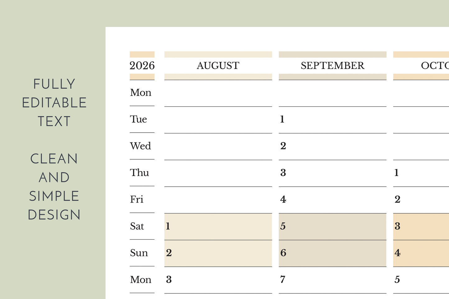2026-2027 academic planner preview with editable text on a beige background.