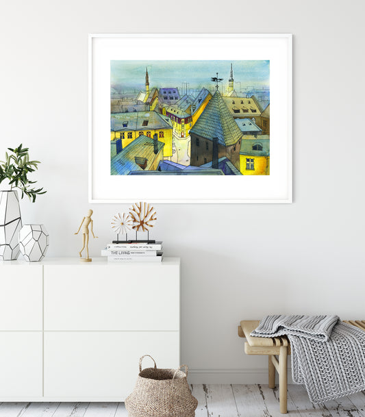 TALLINN AT NIGHT Watercolor Painting Giclée Print #A01