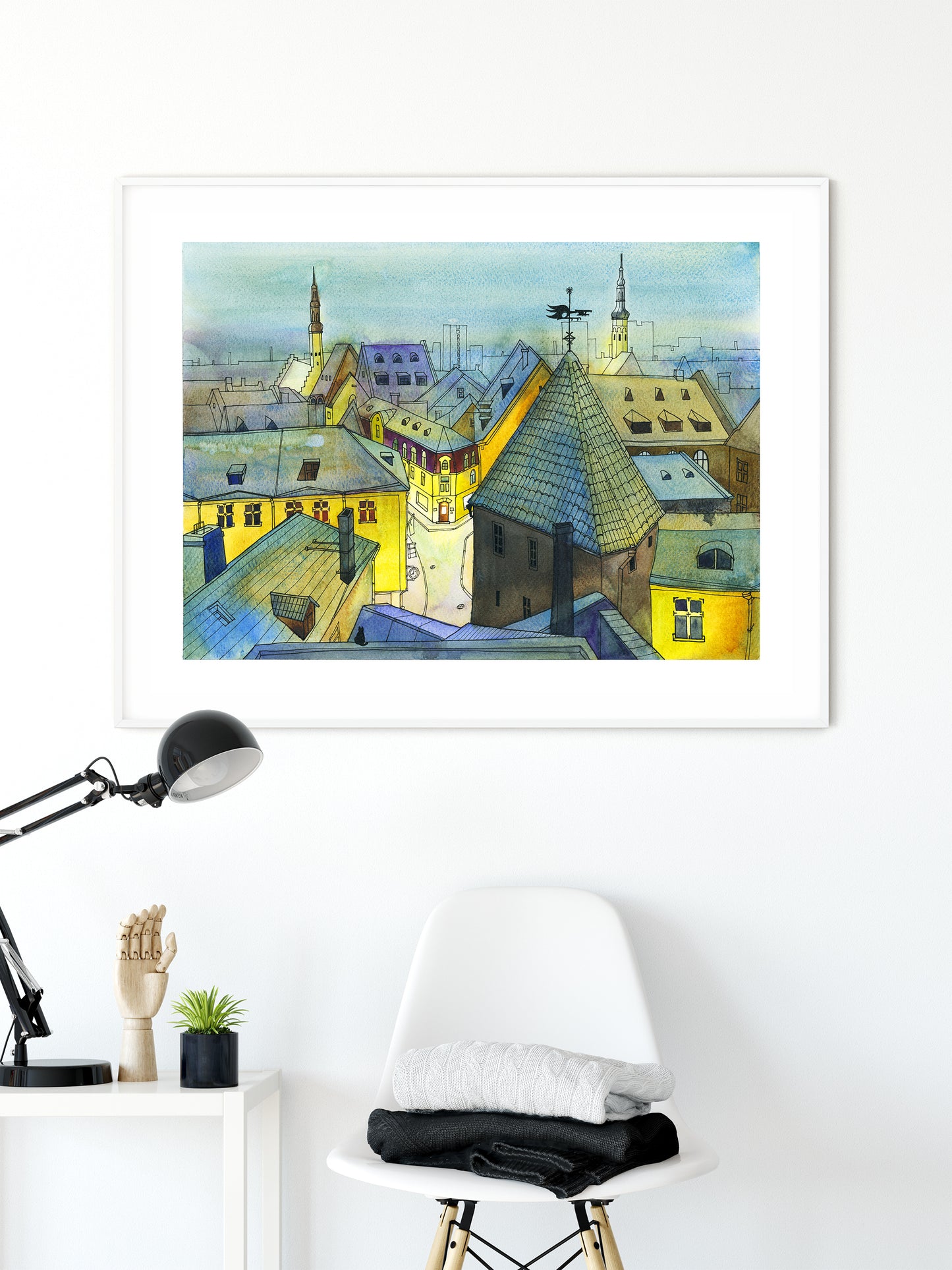 TALLINN AT NIGHT Watercolor Painting Giclée Print #A01