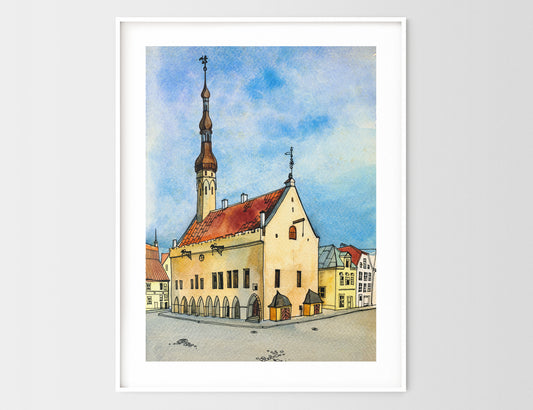 TALLINN CITY HALL Watercolor Painting Giclée Print #A04