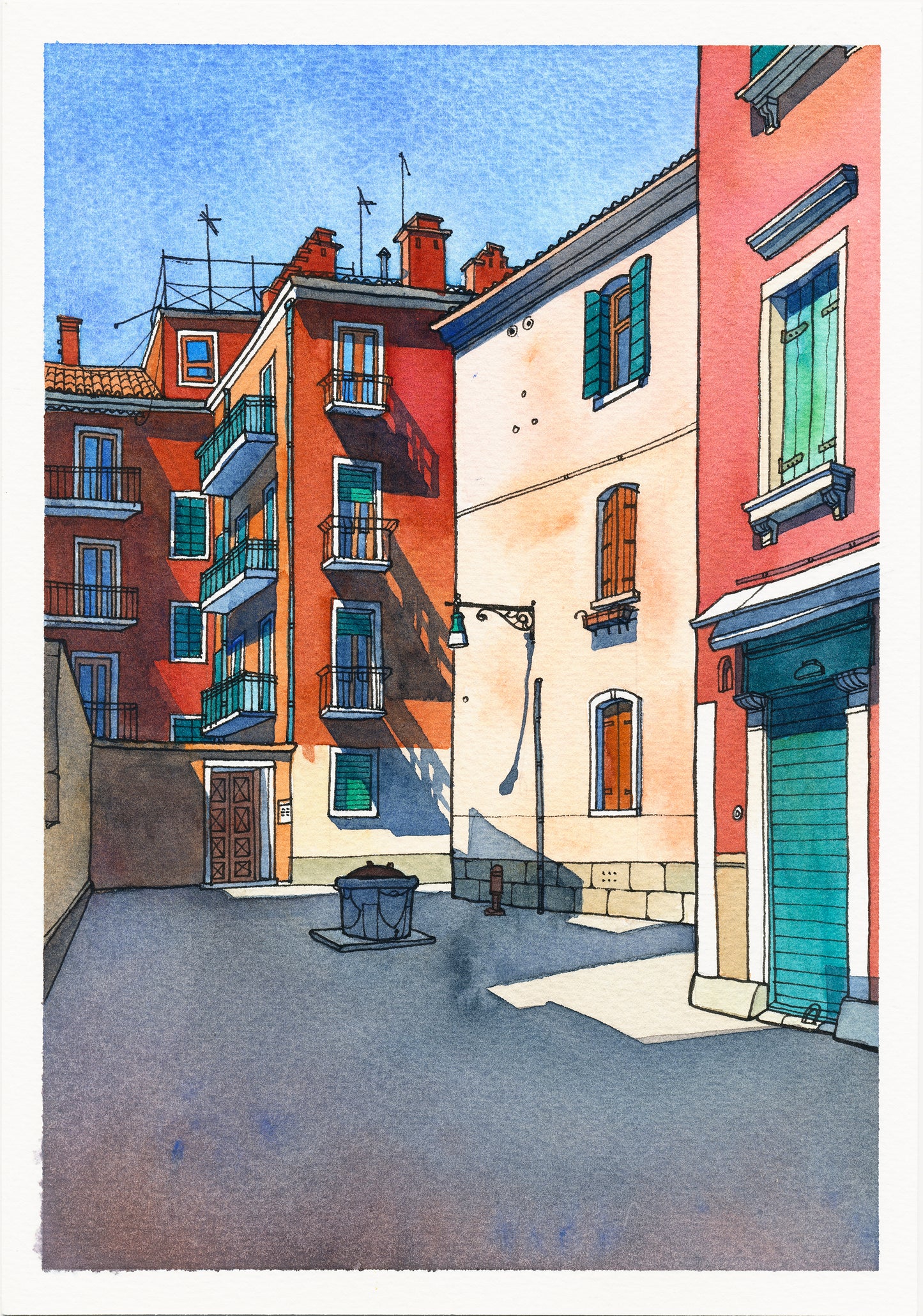 A view of Ramo de le Muneghe in Venice Italy, Watercolor Painting Giclée Print #A08