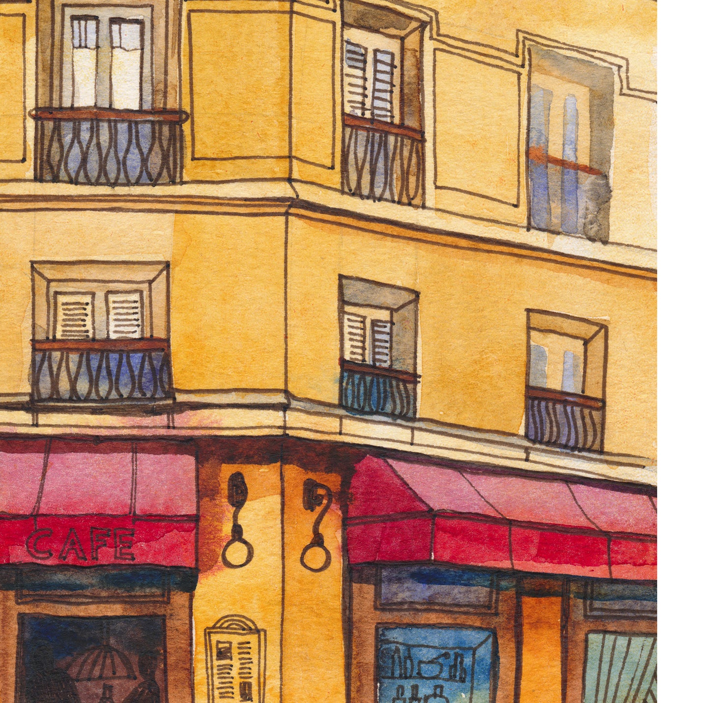CAFE IN PARIS Watercolor Painting Giclée Print #A09