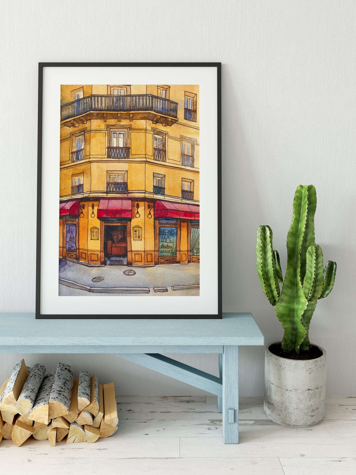 CAFE IN PARIS Watercolor Painting Giclée Print #A09