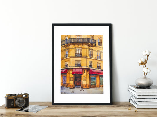 CAFE IN PARIS Watercolor Painting Giclée Print #A09