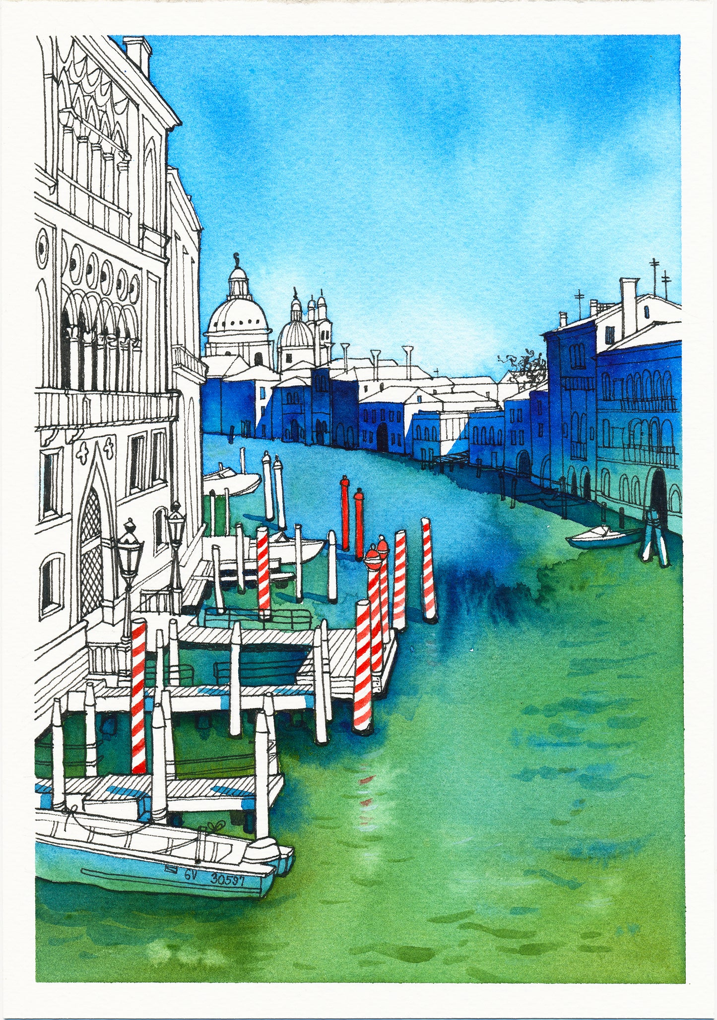 A view to the Grand Canal in Venice, Italy Watercolor Painting Giclée Print #A10