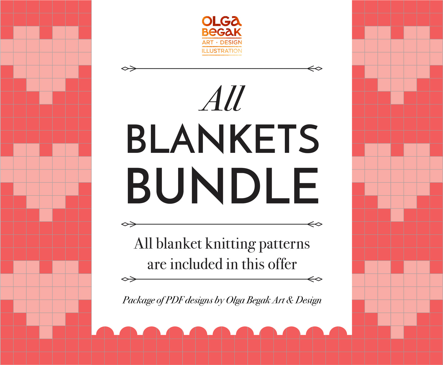 Promotional graphic for 'All Blankets Bundle' knitting patterns bundle by Olga Begak.