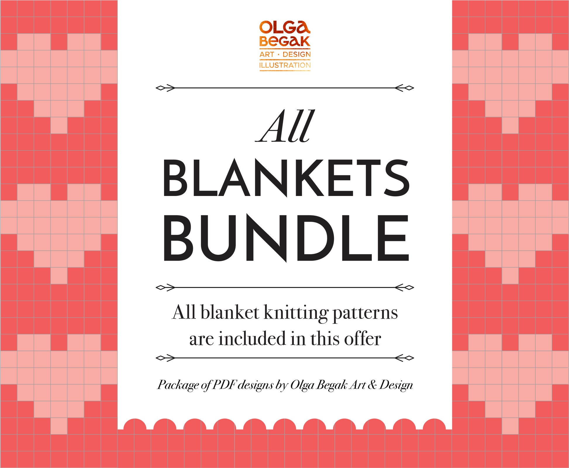 Promotional graphic for 'All Blankets Bundle' knitting patterns bundle by Olga Begak.