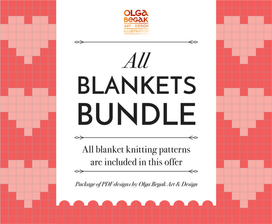 Promotional graphic for 'All Blankets Bundle' knitting patterns bundle by Olga Begak.