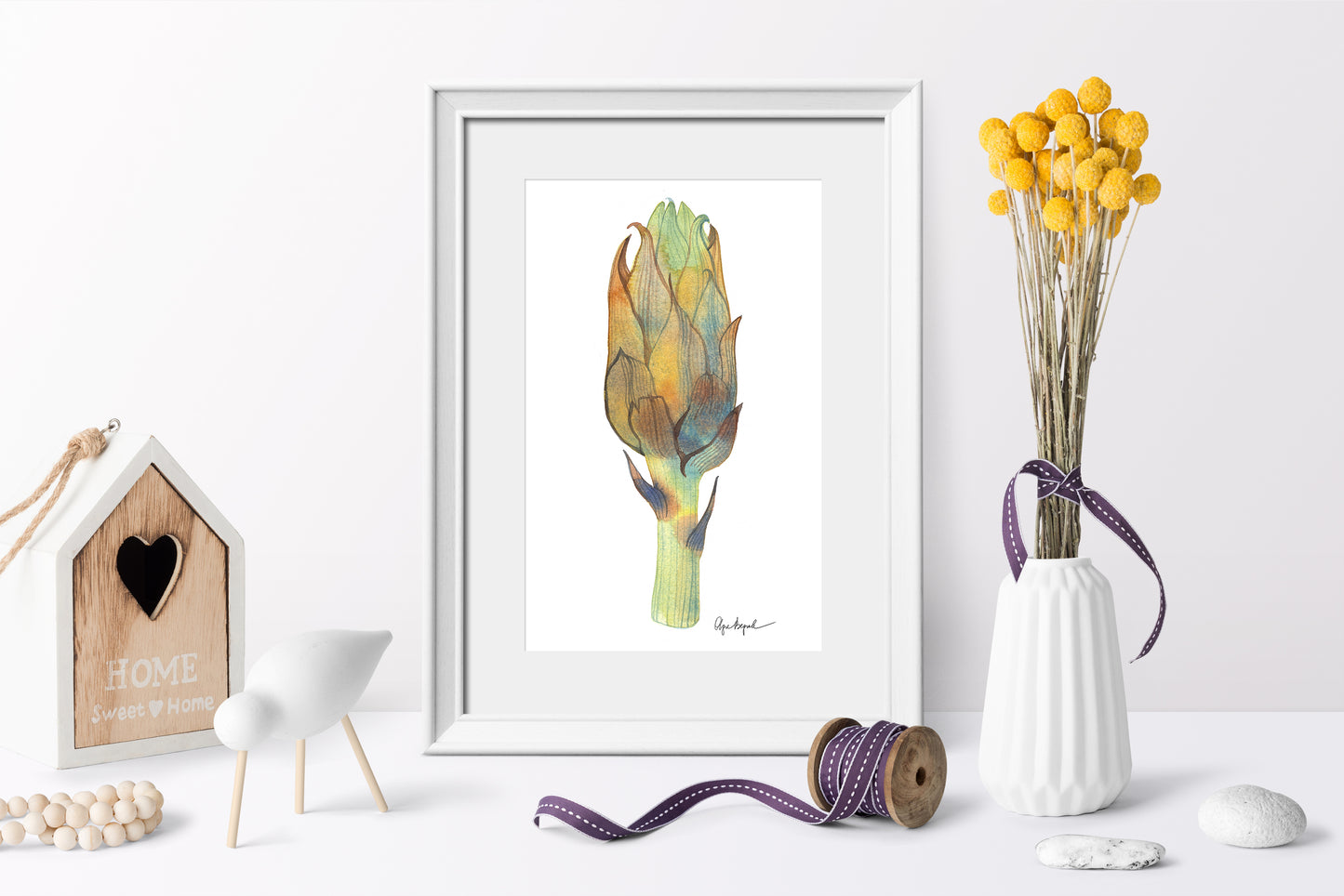 ARTICHOKE original watercolor painting by Olga Begak in frame