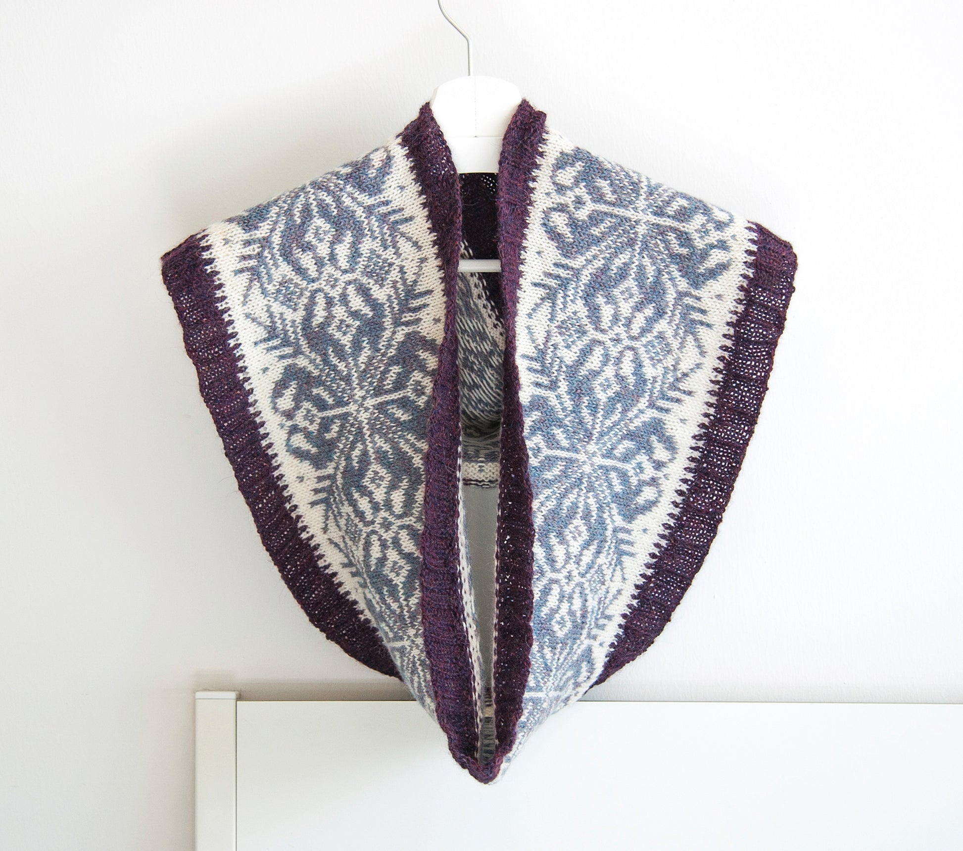 Hand-knitted Fair Isle cowl in Snowflake pattern design