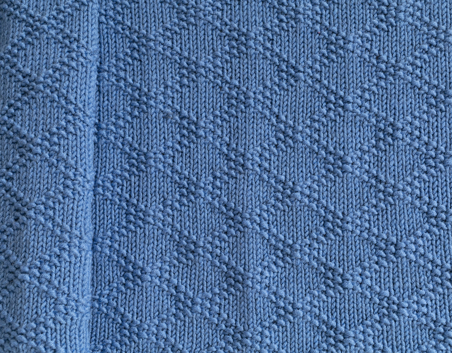 texture of Blue merino wool hand-knitted blanket in Charles Brocade pattern