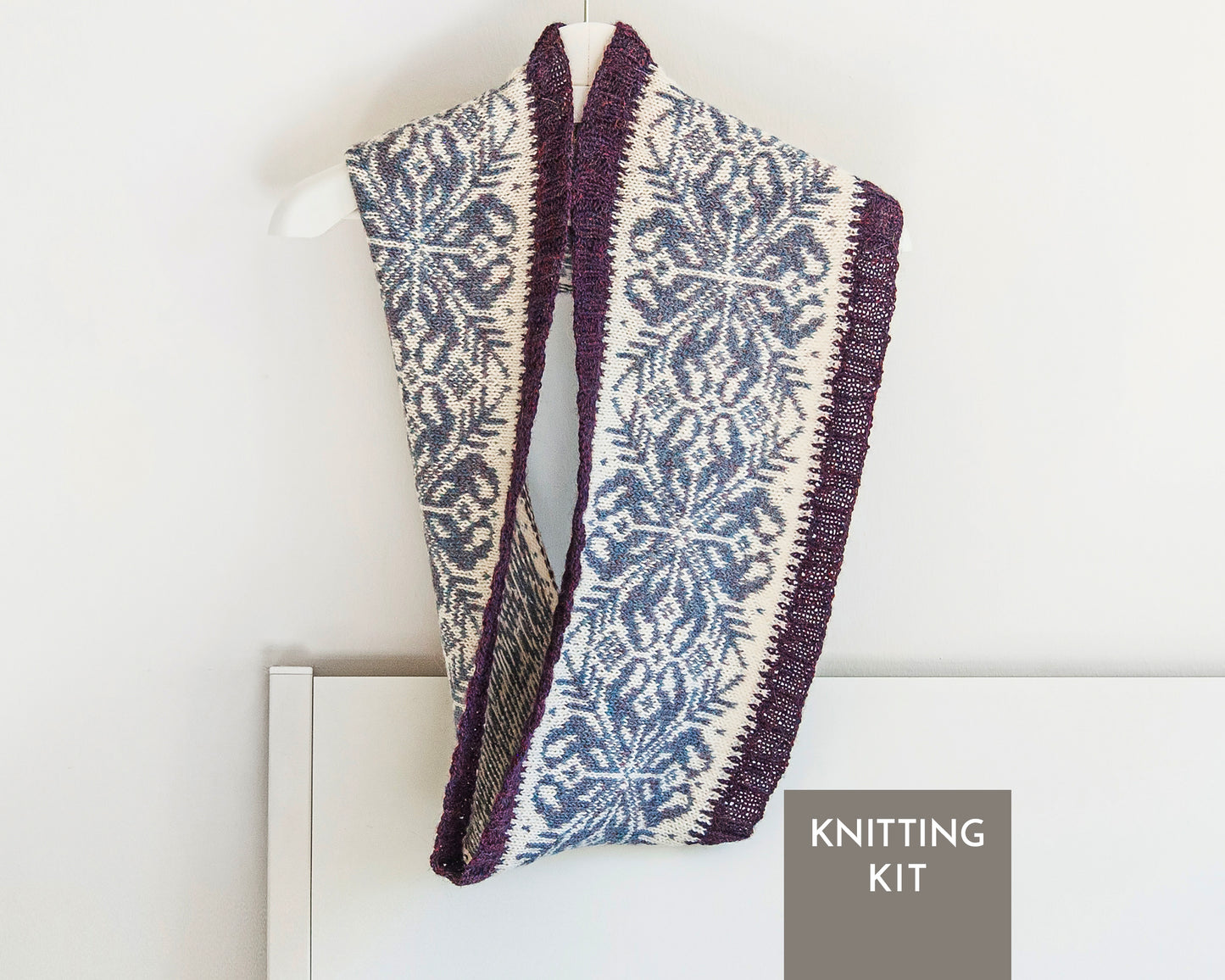 Snowflake Fair Isle Cowl DIY Knitting Kit • Nordic Loop Scarf Pattern & Alpaca Wool