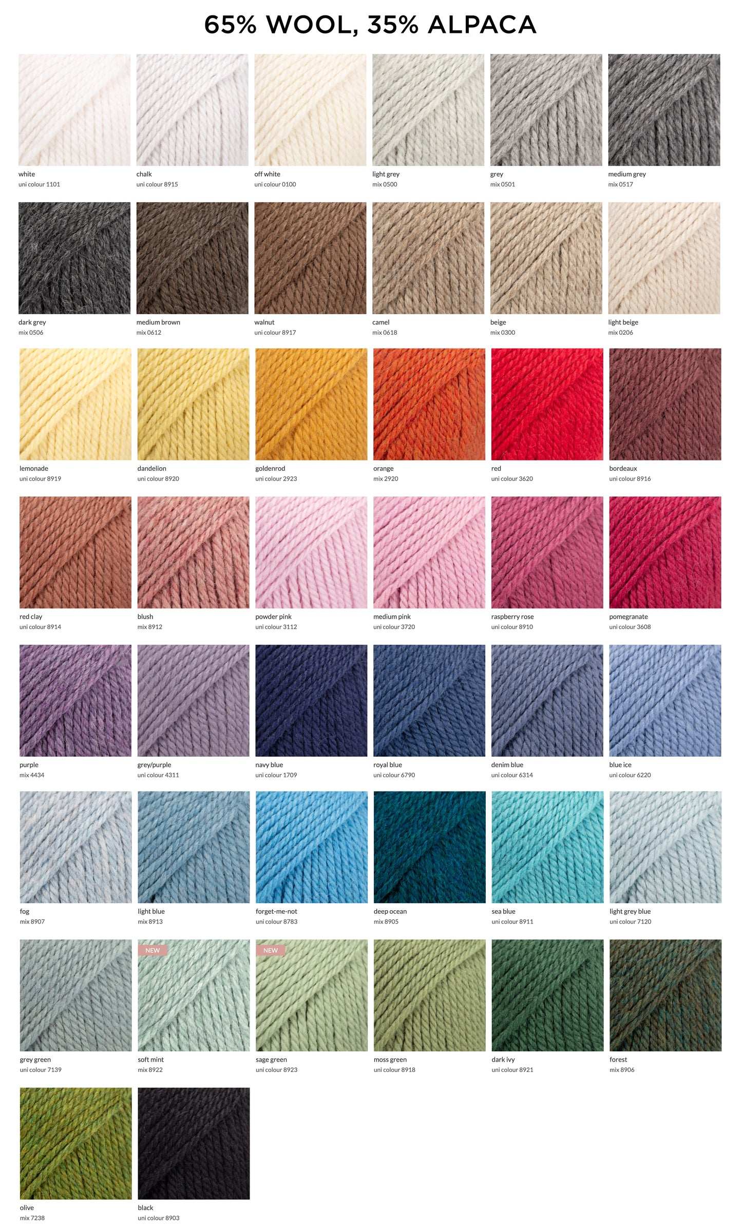 DROPS Nepal wool and alpaca yarn color chart