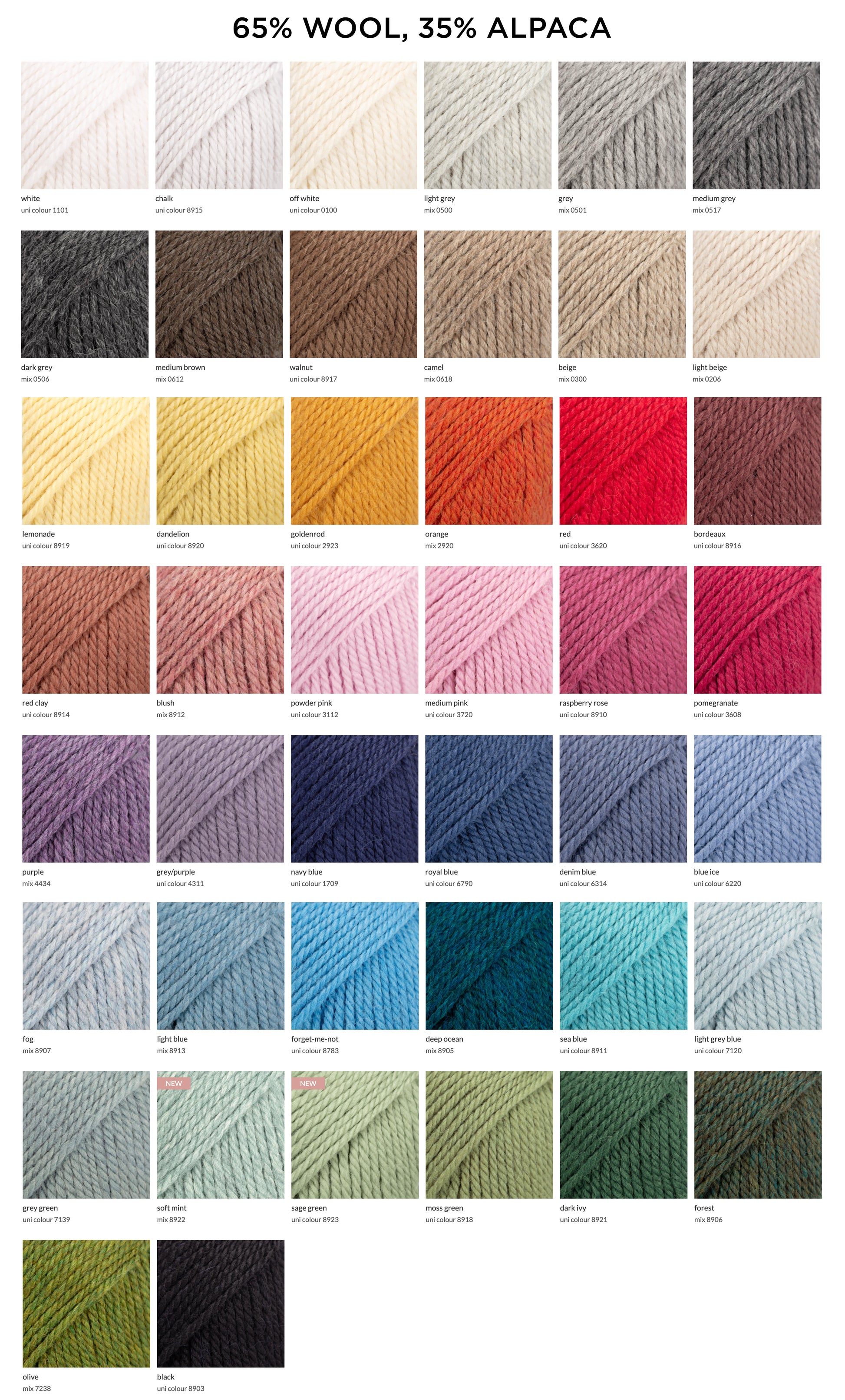 DROPS Nepal wool and alpaca yarn color chart
