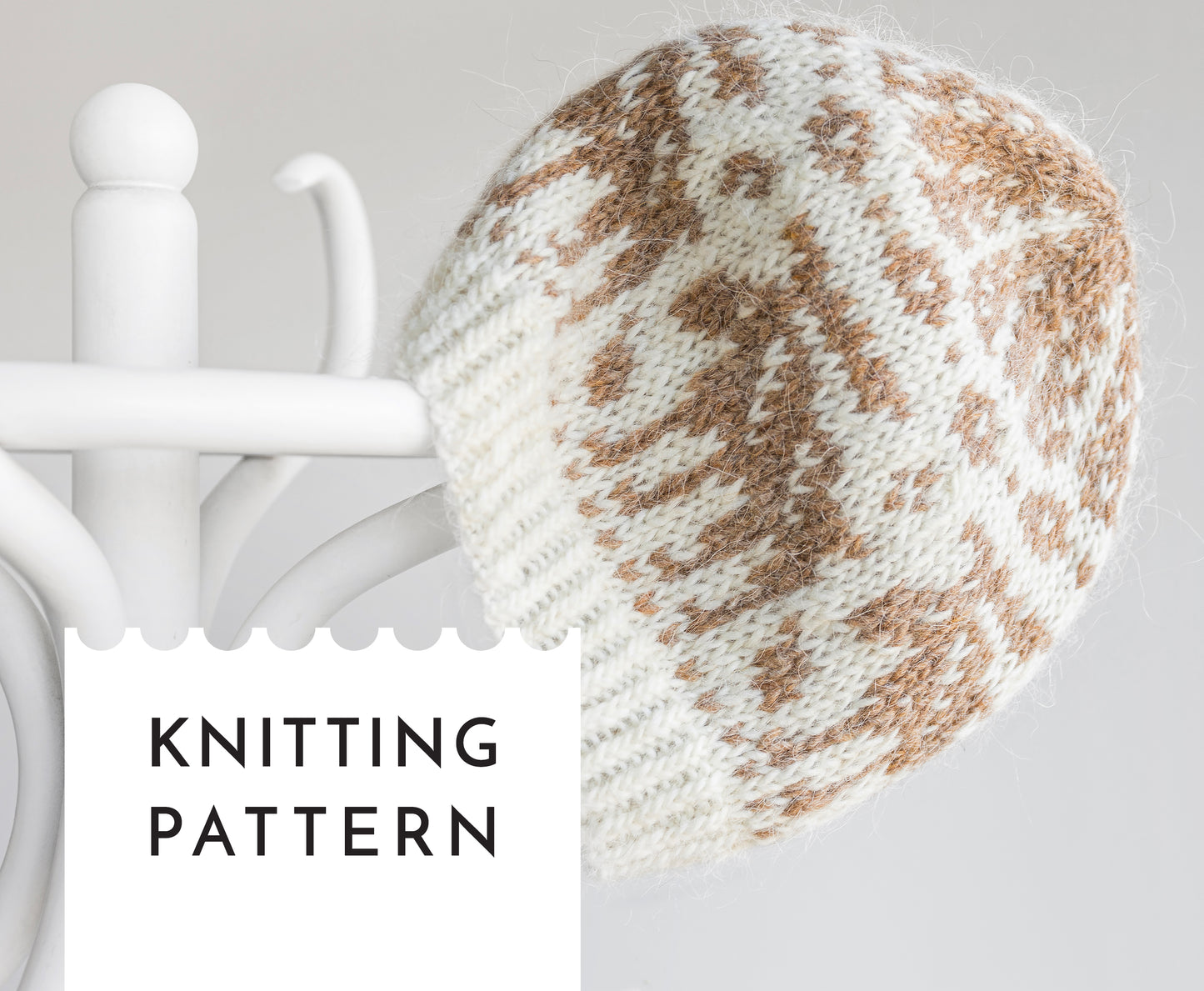 Knitted hat on a white background with text 'KNITTING PATTERN'.