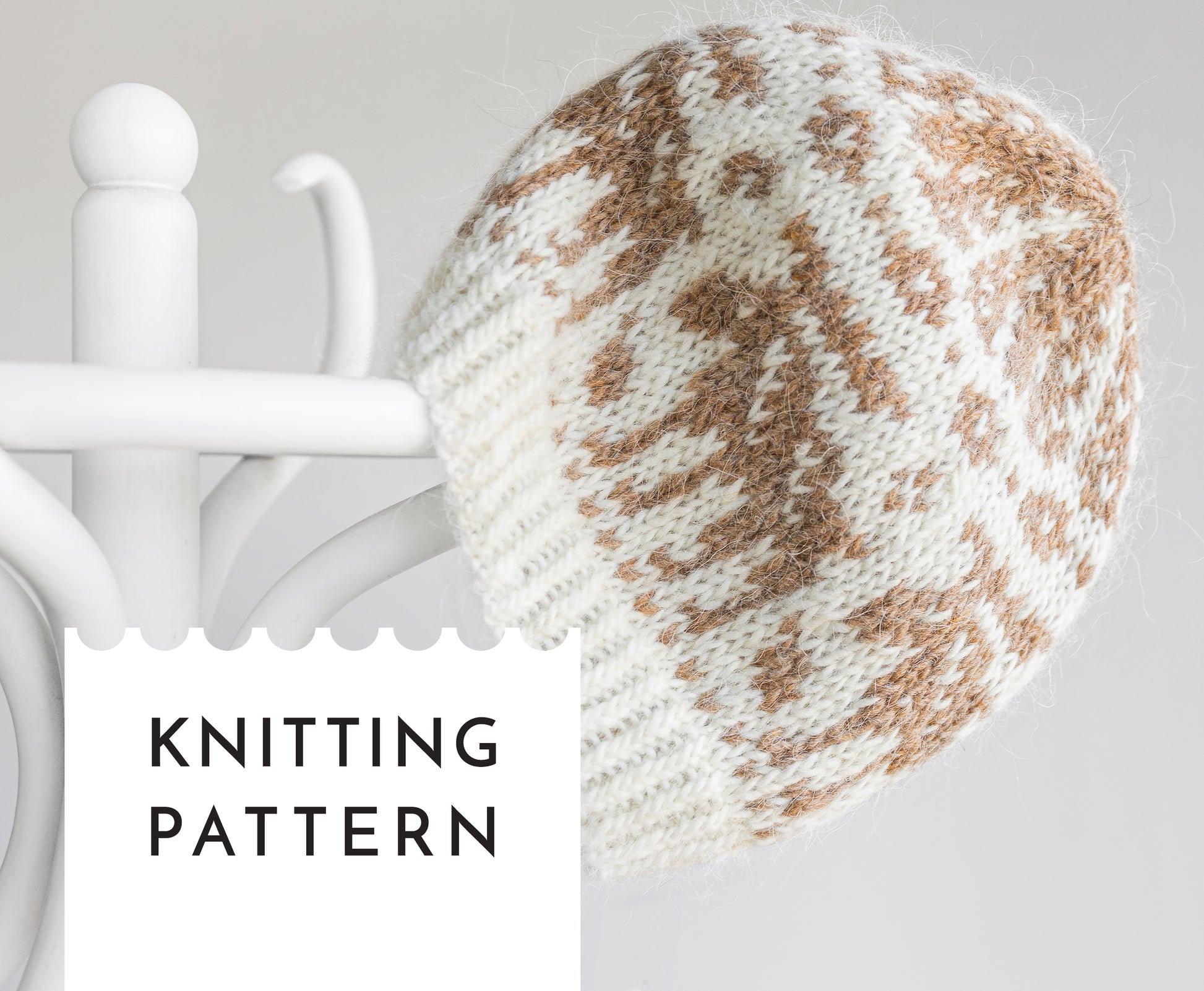Knitted hat on a white background with text 'KNITTING PATTERN'.