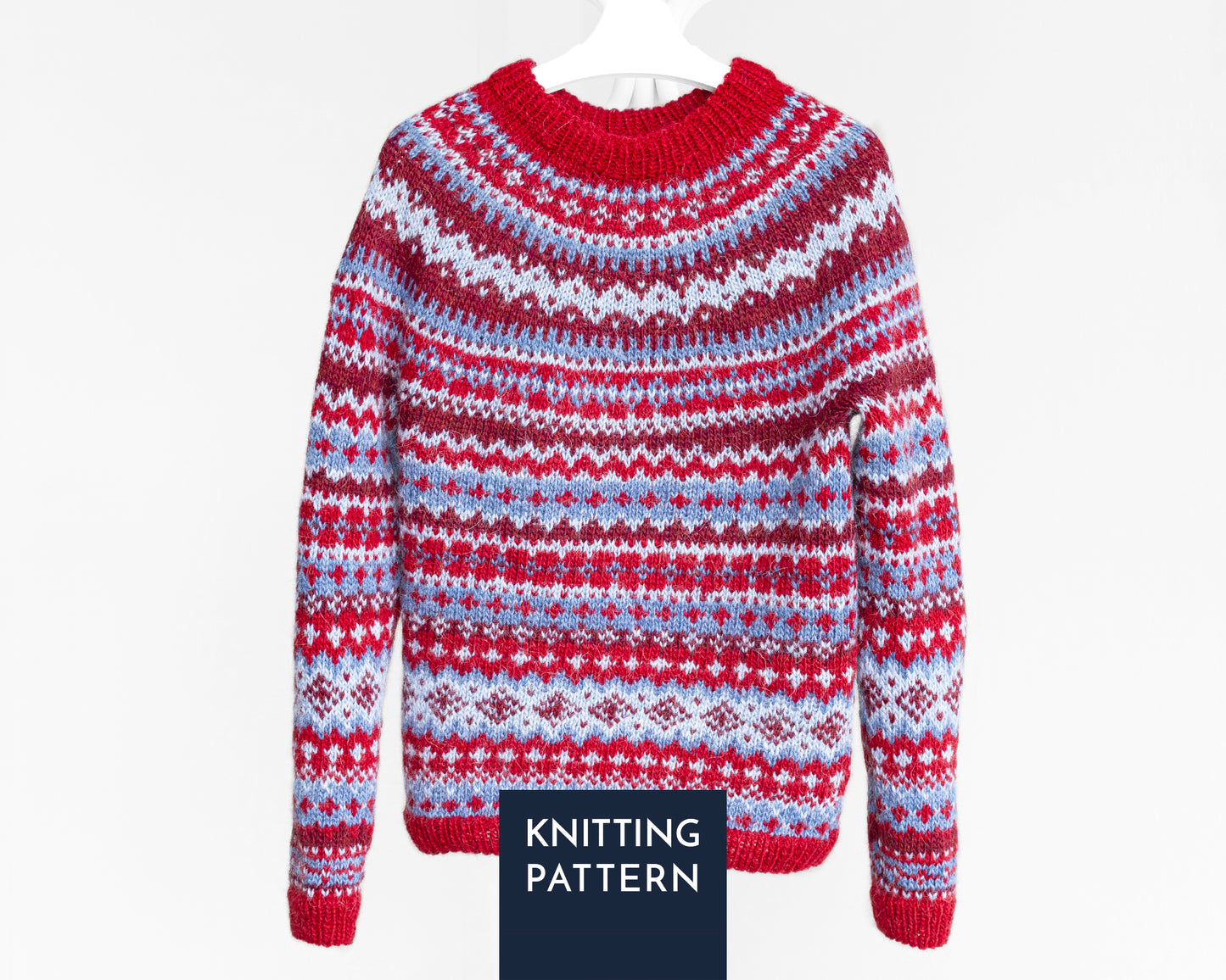 front view of Foss striped icelandic lopapeysa sweater against light background
