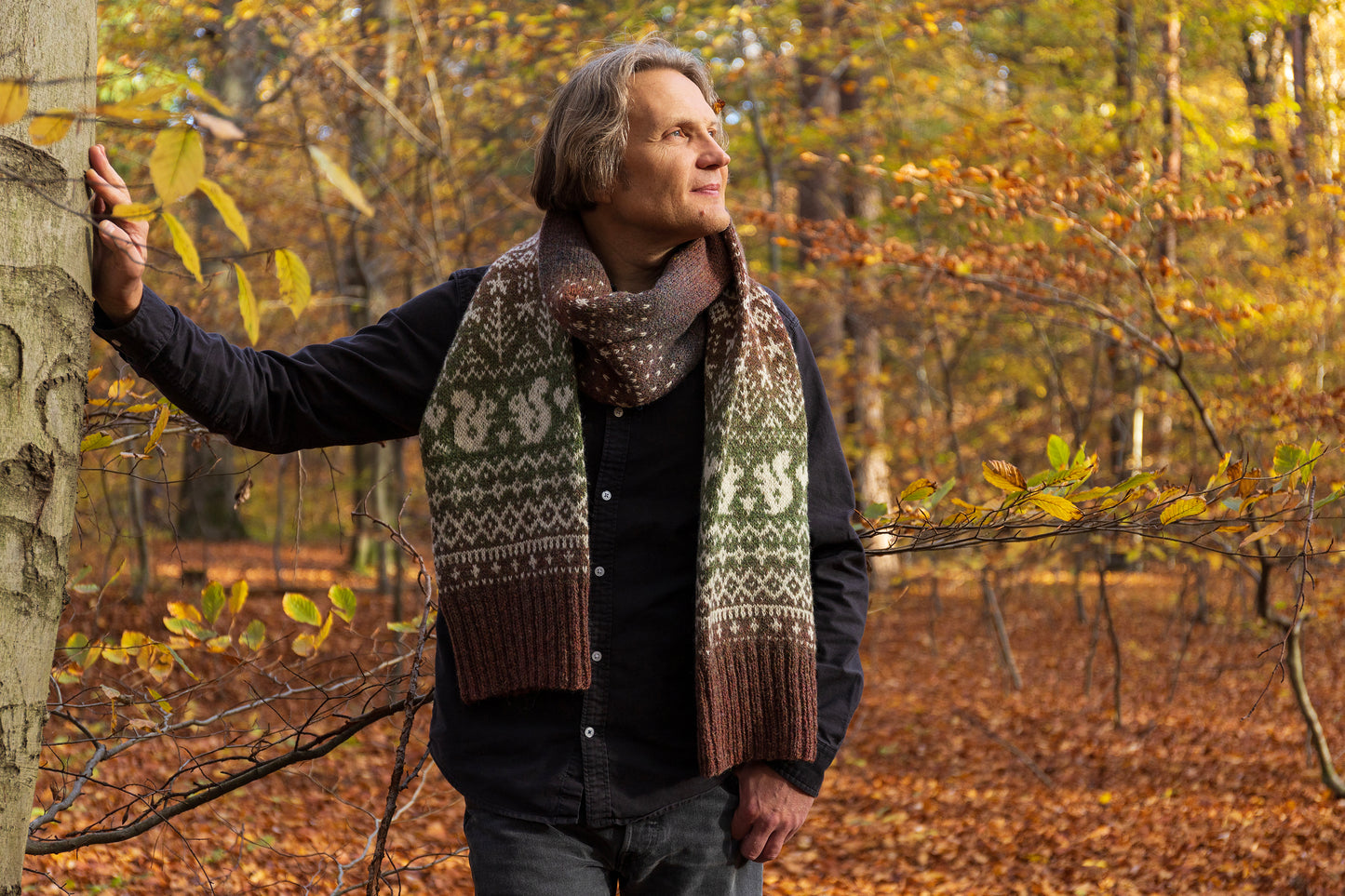 SONKA BUNNY Langer handgestrickter Fair Isle Schal — Sofort tragbar