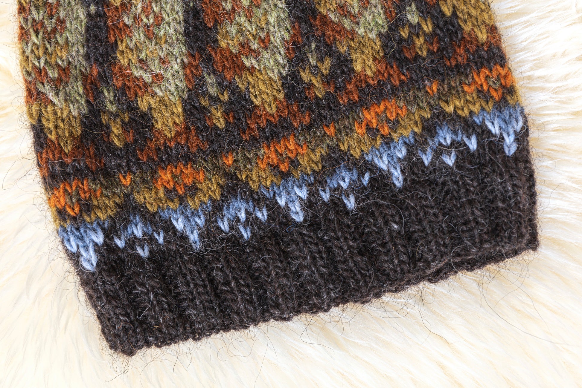 Details of hand-knitted Lofoten fish beanie hat