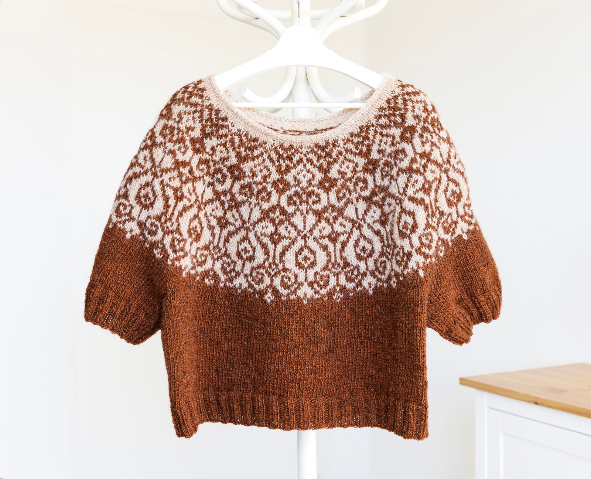 Front view of Mora icelandic sweater styled indoor