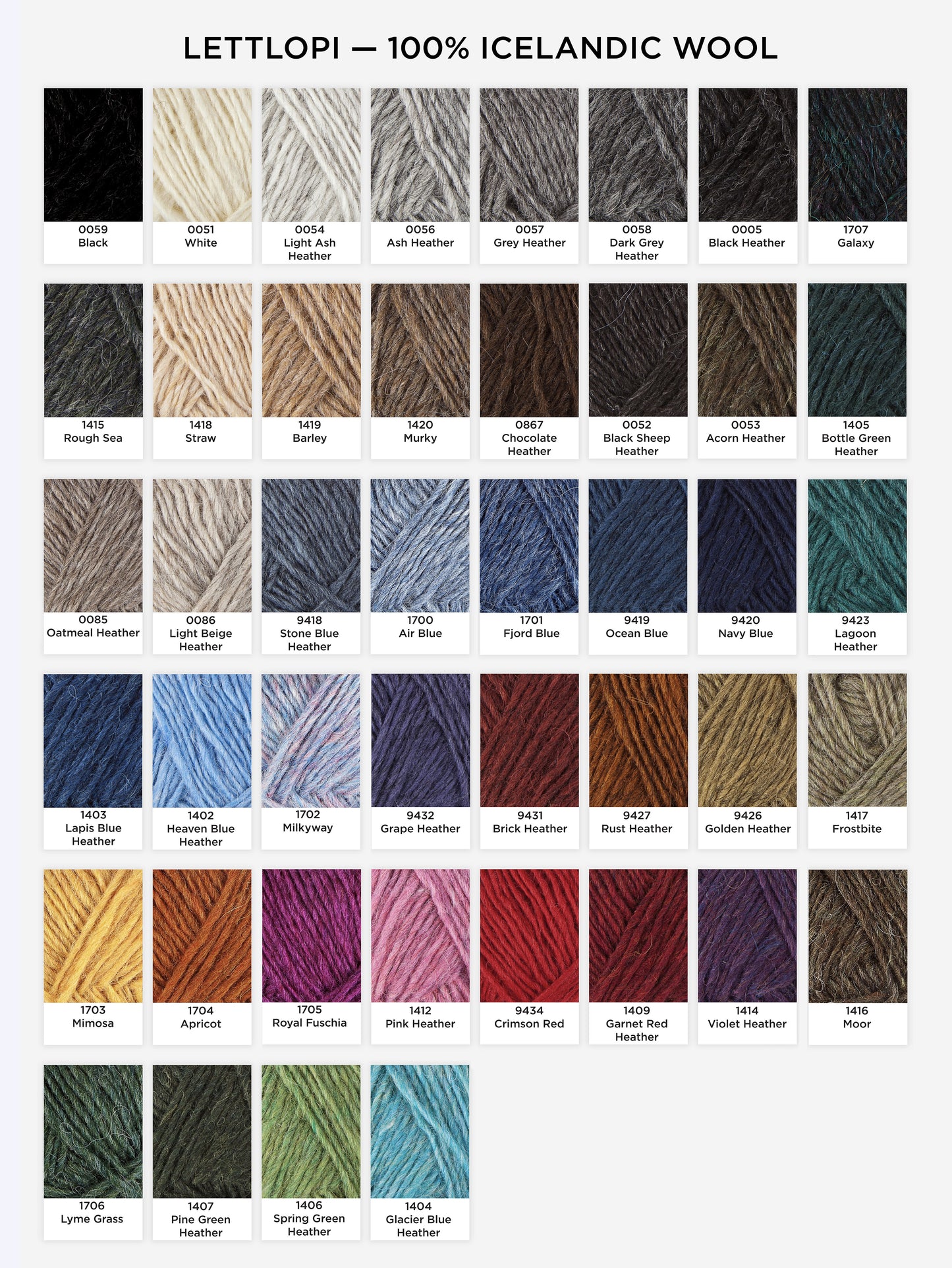 Lettlopi Icelandic wool yarn color chart