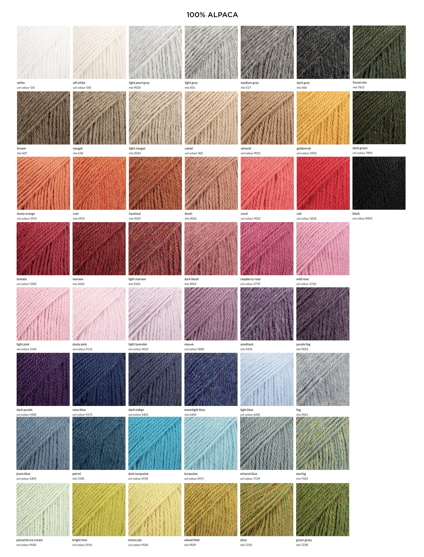 alpaca wool colors chart