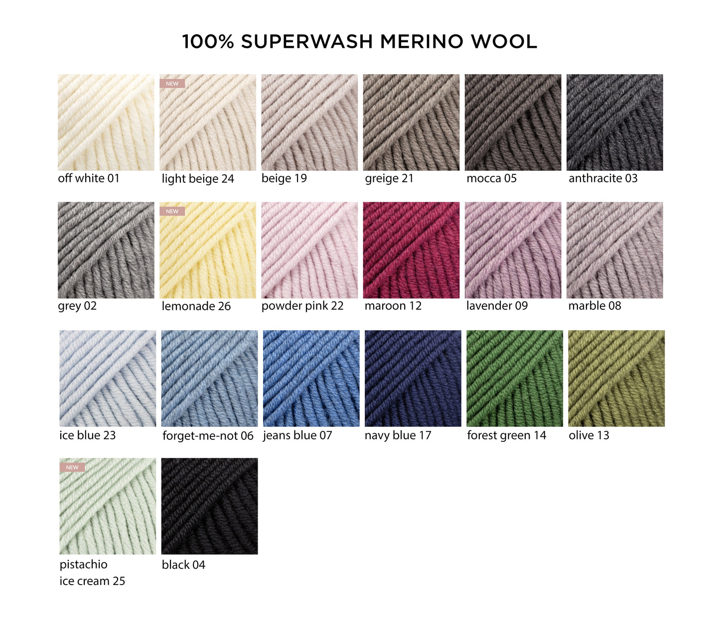 Superwash merino wool colors palette