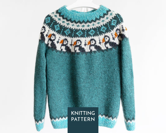 Puffin Icelandic Lopapeysa Sweater Knitting Pattern PDF for Adults and Kids