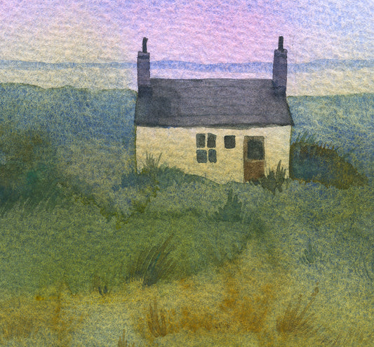 Old Scottish Cottage by the Sea — Watercolor Landscape Art Print (QP05)