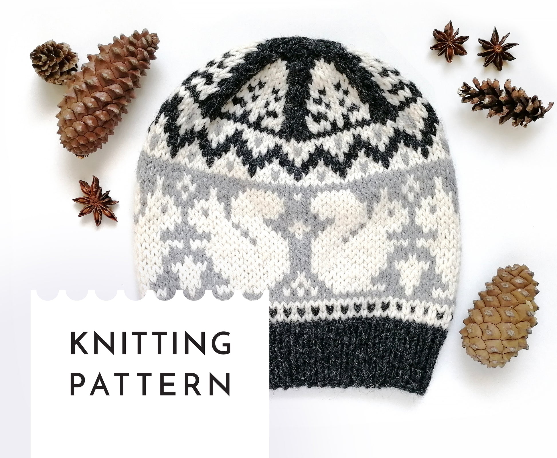 Fair Isle knitted beanie hat in Squirrel pattern design