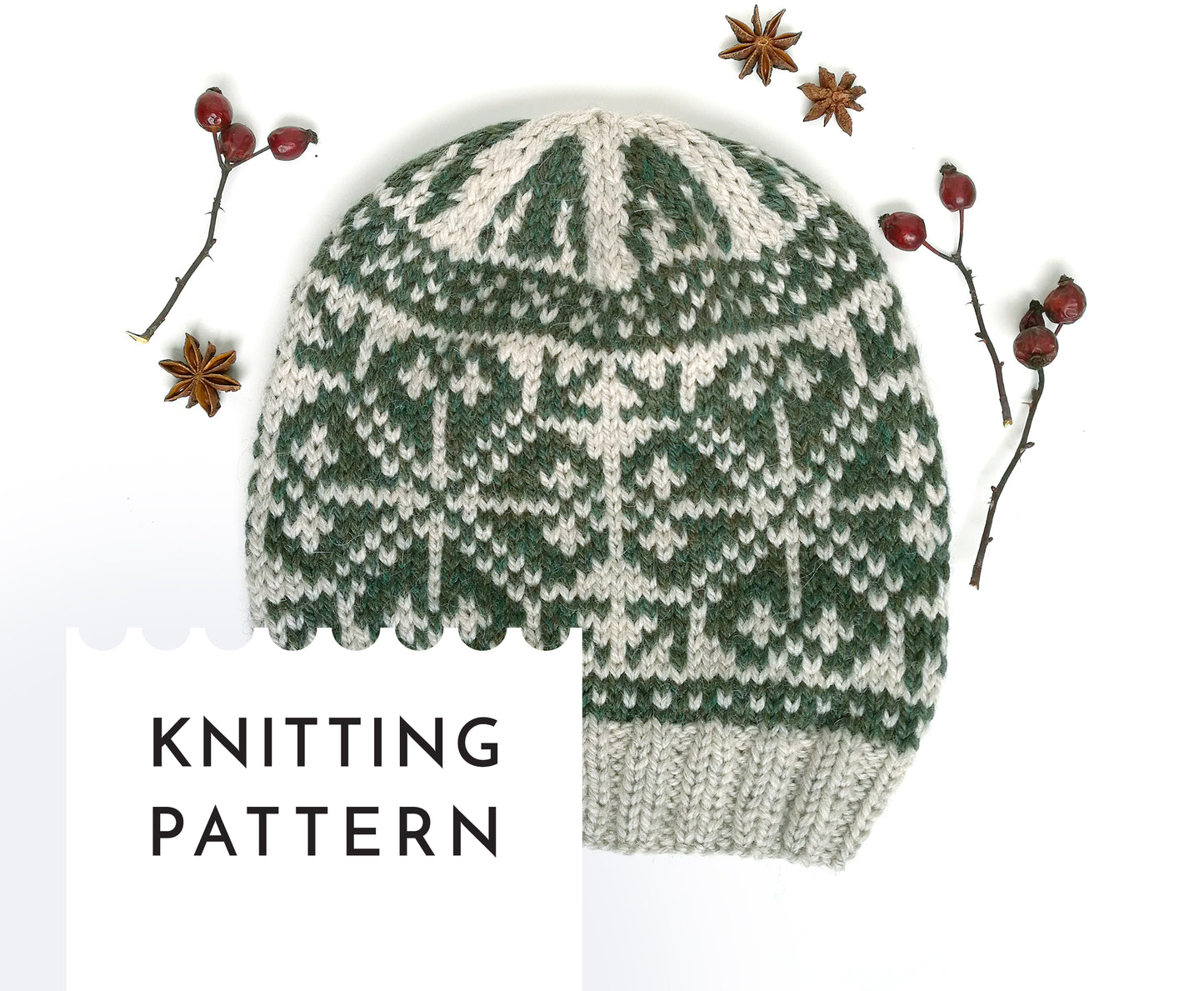 Fair Isle knitted beanie hat in Snowflakes pattern design