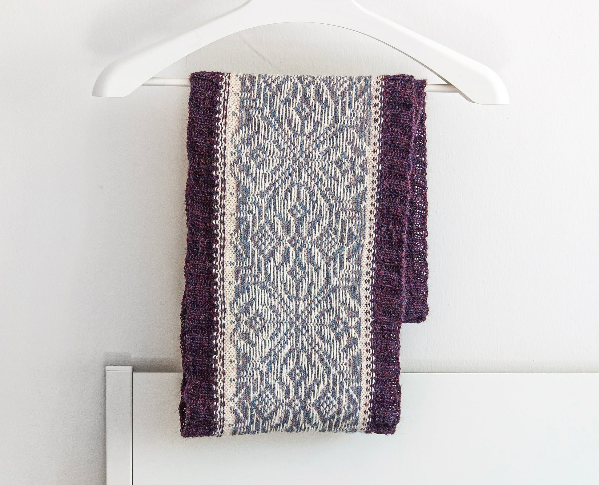 Snowflakes Fair Isle infinity scarf on its back side