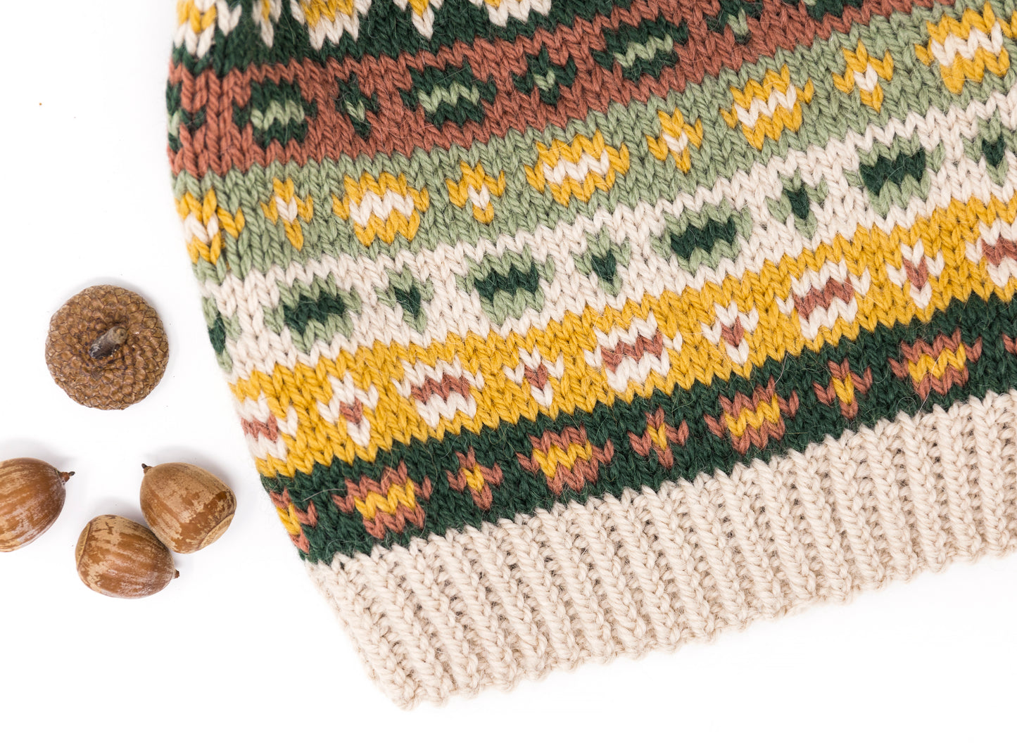 Close-up for a Fair Isle hand-knitted hat