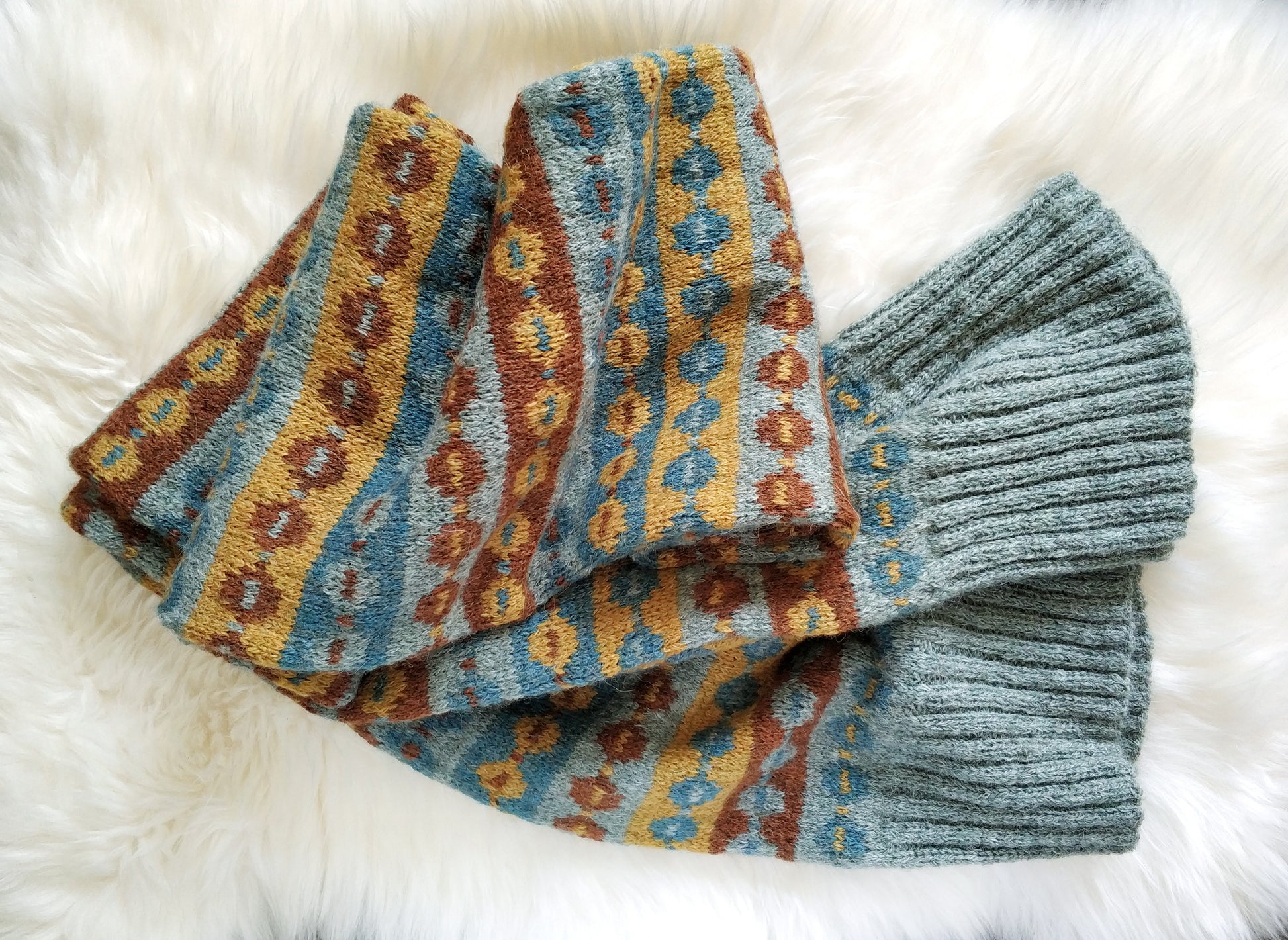Soomaa hand-knitted alpaca Fair Isle double-layer scarf