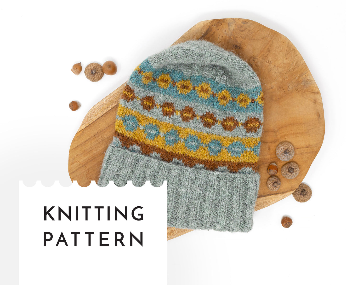 Fair Isle knitted beanie hat in Squirrel pattern design