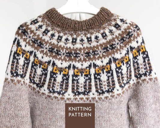 Eagle-Owl Icelandic Lopapeysa Sweater Knitting Pattern • Uhu Yoke Pullover (PDF)