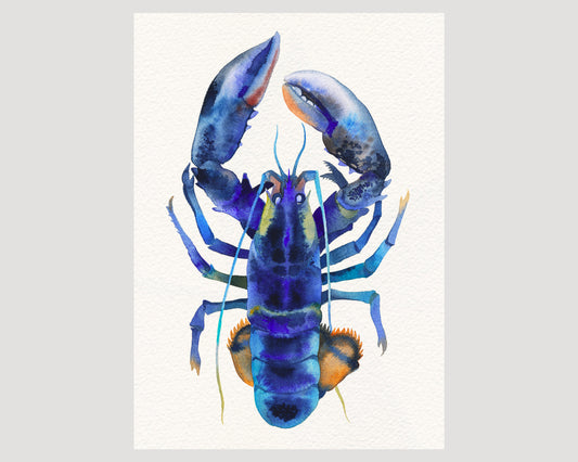 Blue lobster watercolor art print 01