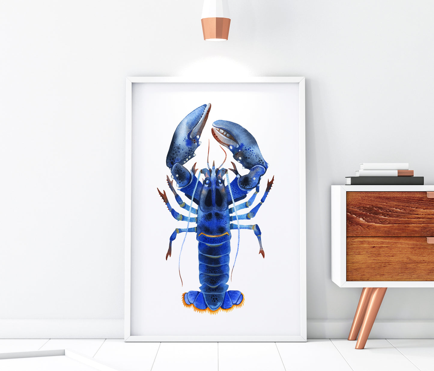 Framed Blue Lobster watercolor art print