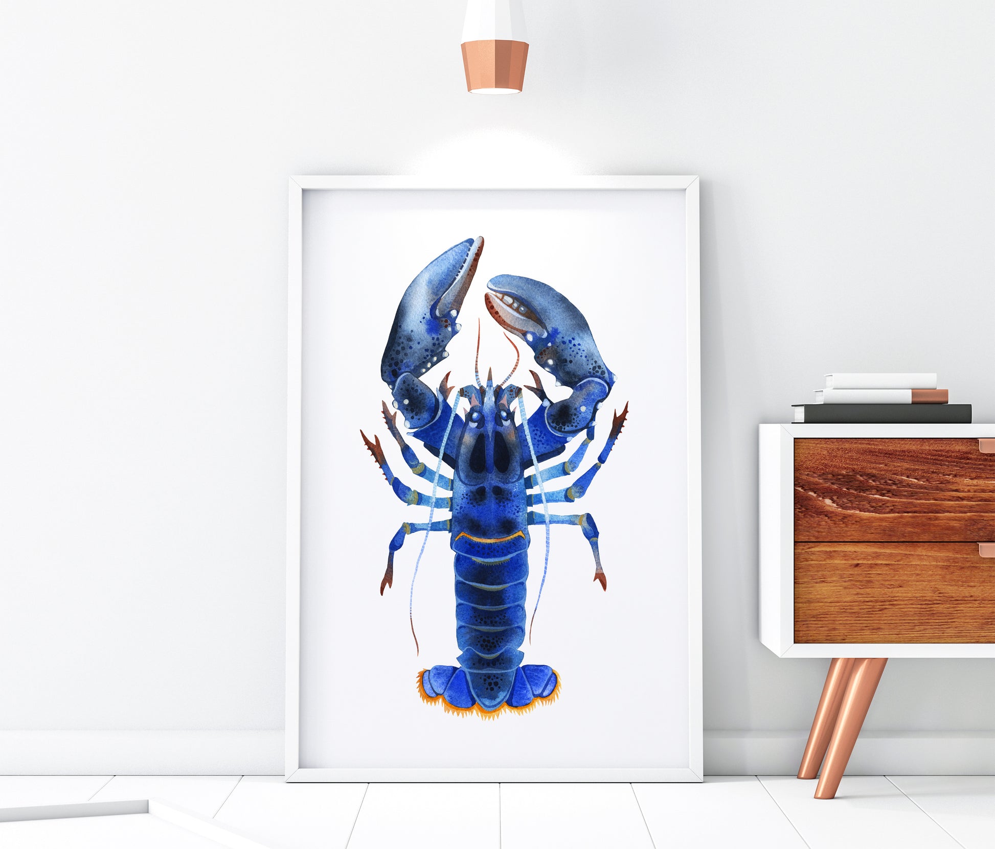 Framed Blue Lobster watercolor art print