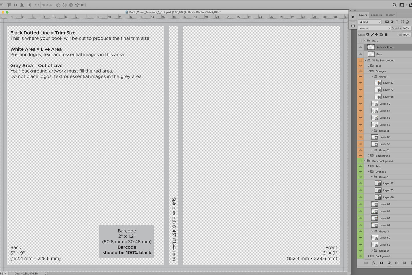 Book cover tempate 6 in x 9 in PSD-file preview