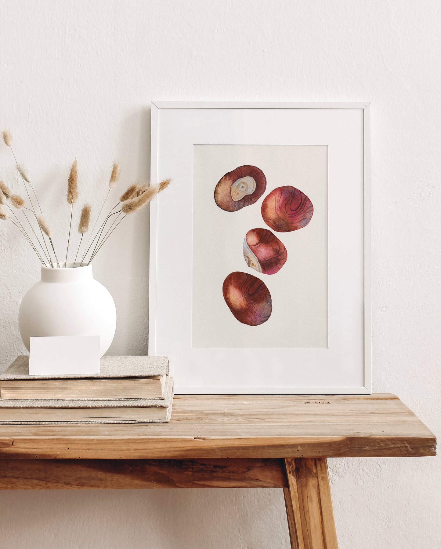 Framed watercolor art print of four horse chestnuts