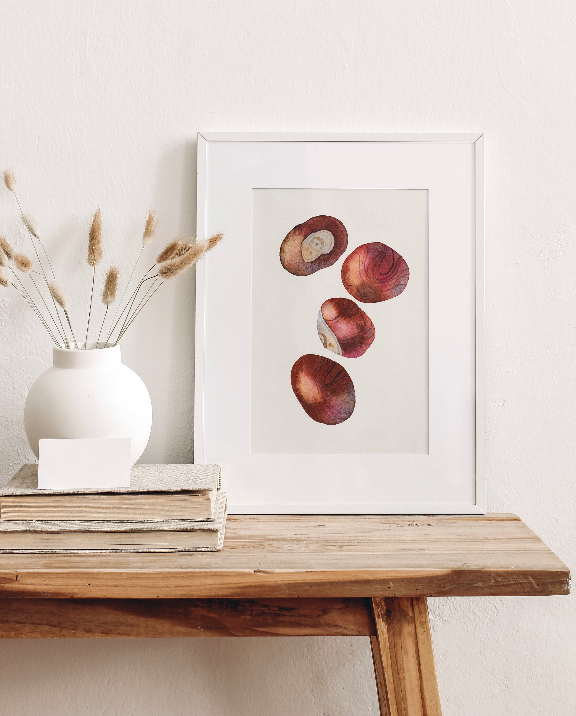 Framed watercolor art print of four horse chestnuts