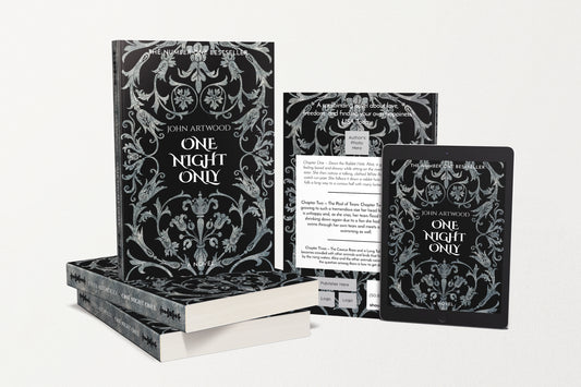A set of book cover designs with silver baroque ornament on a bblack background, available in different sizes for various book formats, paperback and e-book.