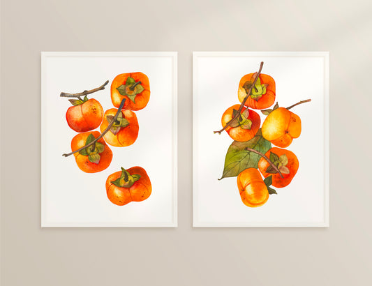 Set of two Persimmon branch watercolor art prints