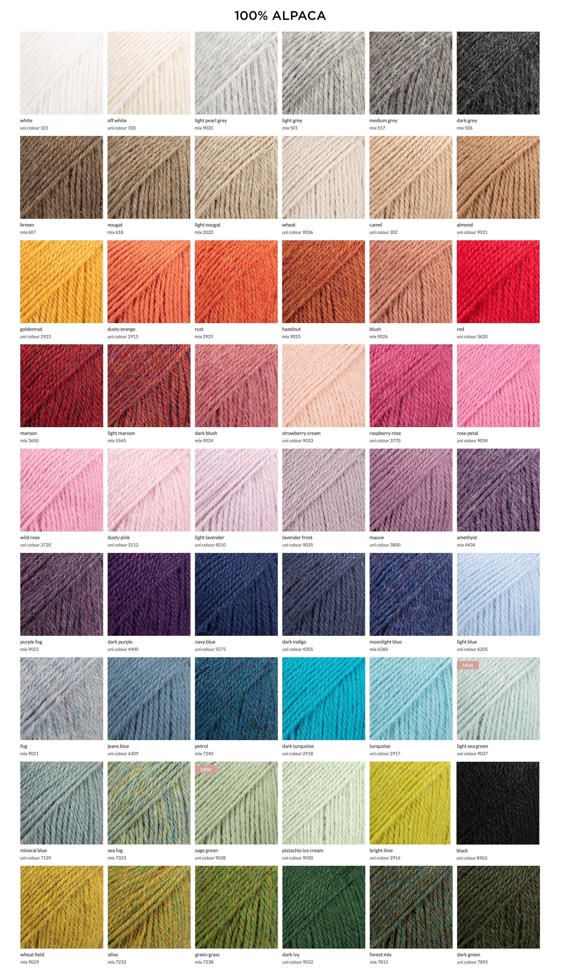 Peruvian alpaca yarn color chart
